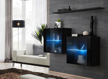 Komplett Set 3tlg Designer Wohnwand 2x Wandschrank Modern Wand Regal Neu